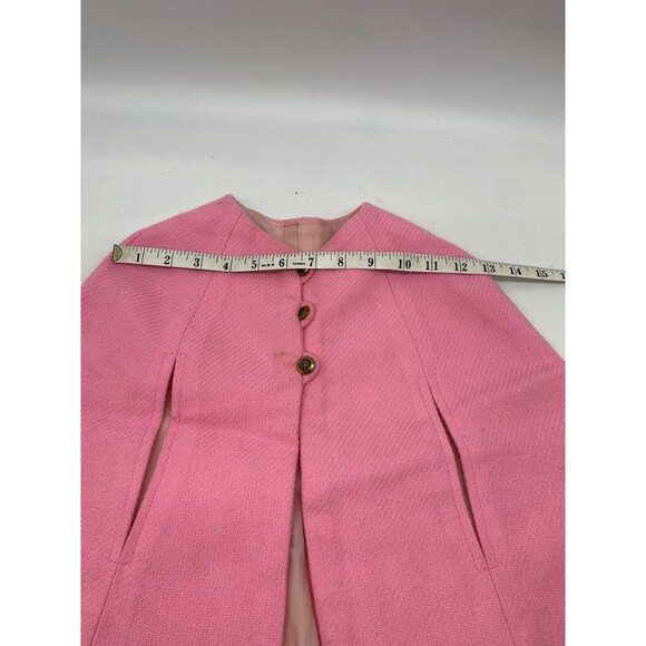 Adorable Pink Little Girls Cape w￼/ 3 Buttons Arm holes 18” Long 1960s Poncho - Picture 16 of 16